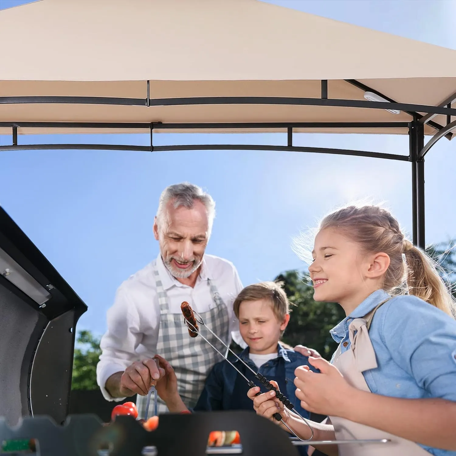 FAB BASED 5x8 Grill Gazebo, Outdoor BBQ Grill Patio Canopy with Extra Shadow & LED Lights, Barbeque Gazebo Canopy (Cream)