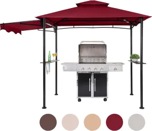 FAB BASED 5x8 Grill Gazebo, Outdoor BBQ Grill Patio Canopy with Extra Shadow & LED Lights, Barbeque Gazebo Canopy (Red)