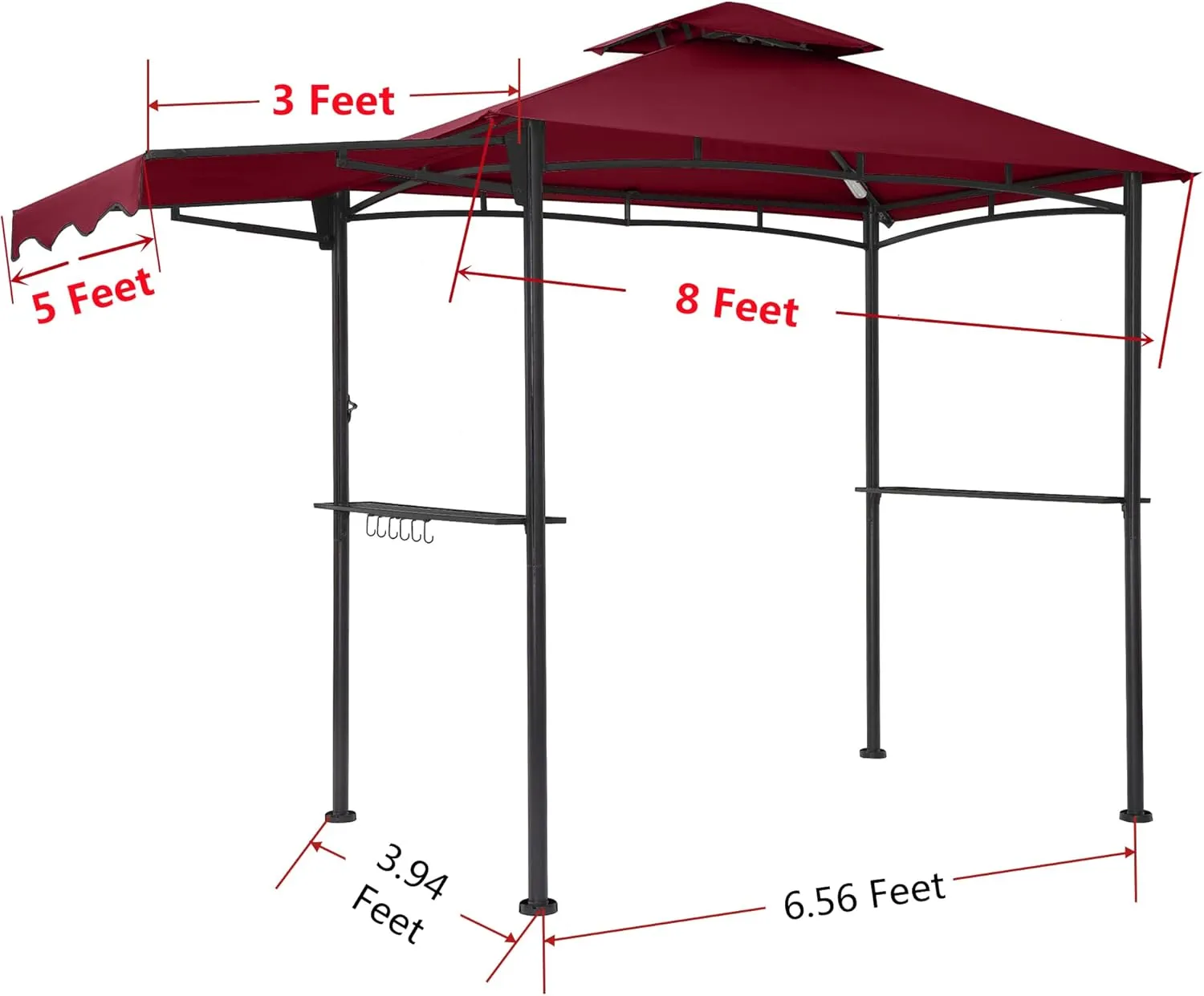 FAB BASED 5x8 Grill Gazebo, Outdoor BBQ Grill Patio Canopy with Extra Shadow & LED Lights, Barbeque Gazebo Canopy (Red)