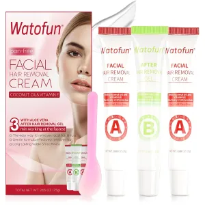 Facial Hair Removal Cream for Women - Remover for Face with Soothing Aloe Gel - Gentle Formula for Sensitive Skin with Coconut Oil & Vitamin E - Safe for Upper Lip, Chin & Eyebrows - 1.76 oz