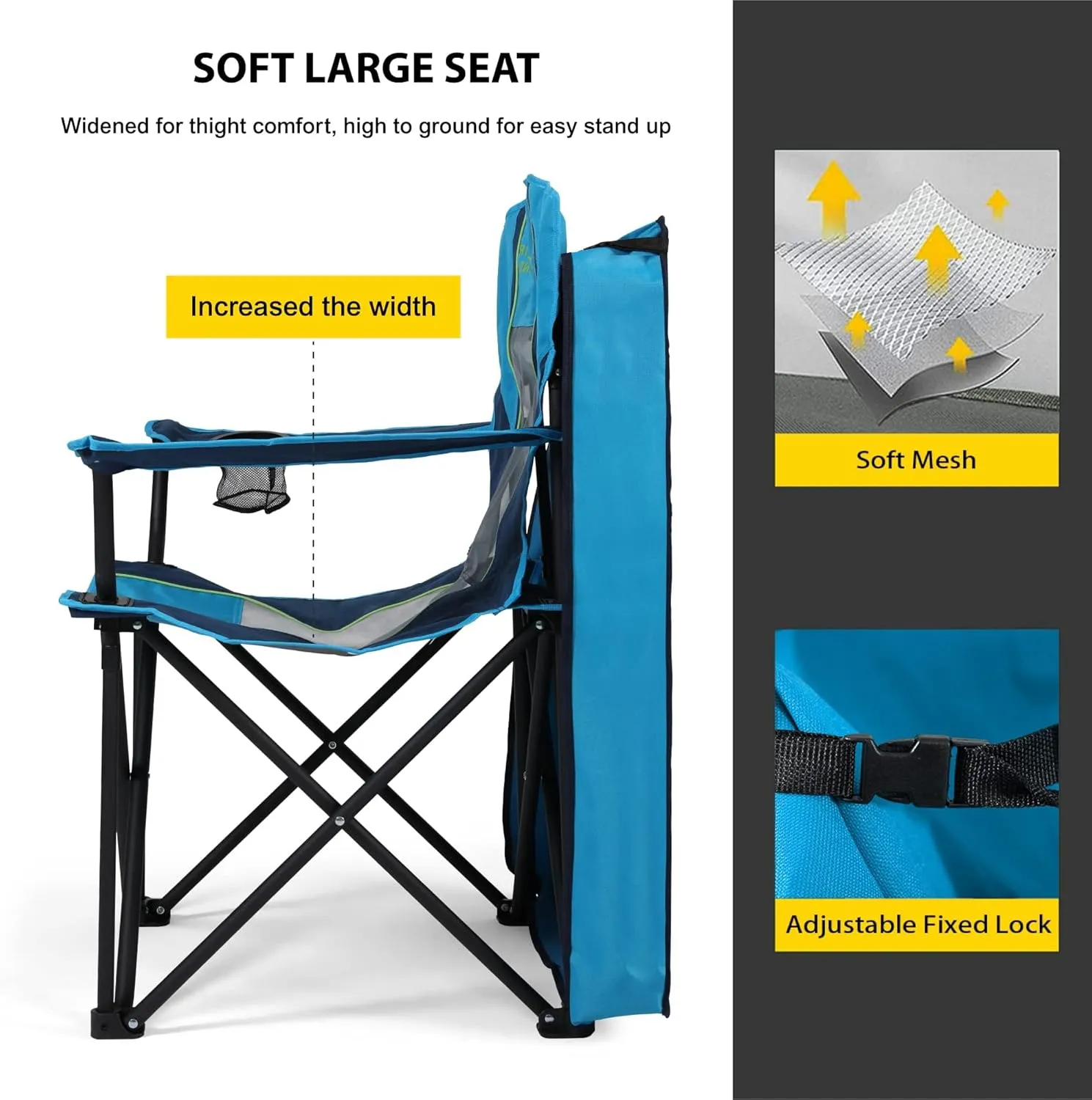 FAIR WIND Oversized Camping Lounge Chair with Adjustable Shade Canopy for Outdoor Sports Heavy Duty Quad Fold Chair Arm Chair - Cyan