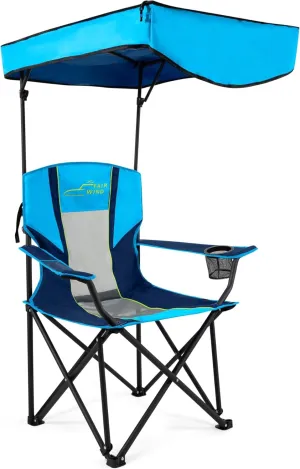 FAIR WIND Oversized Camping Lounge Chair with Adjustable Shade Canopy for Outdoor Sports Heavy Duty Quad Fold Chair Arm Chair - Cyan