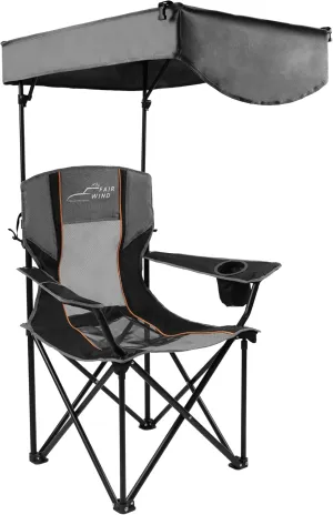 FAIR WIND Oversized Camping Lounge Chair with Adjustable Shade Canopy for Outdoor Sports Heavy Duty Quad Fold Chair Arm Chair - Obsidian