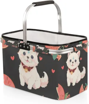 Faithful Dog Collapsible Market Basket Reusable Portable Shopping Basket Heavy Duty Camping Grocery Bag with Handle Folding Picnic Basket for Travel Shopping Camping Beach Car