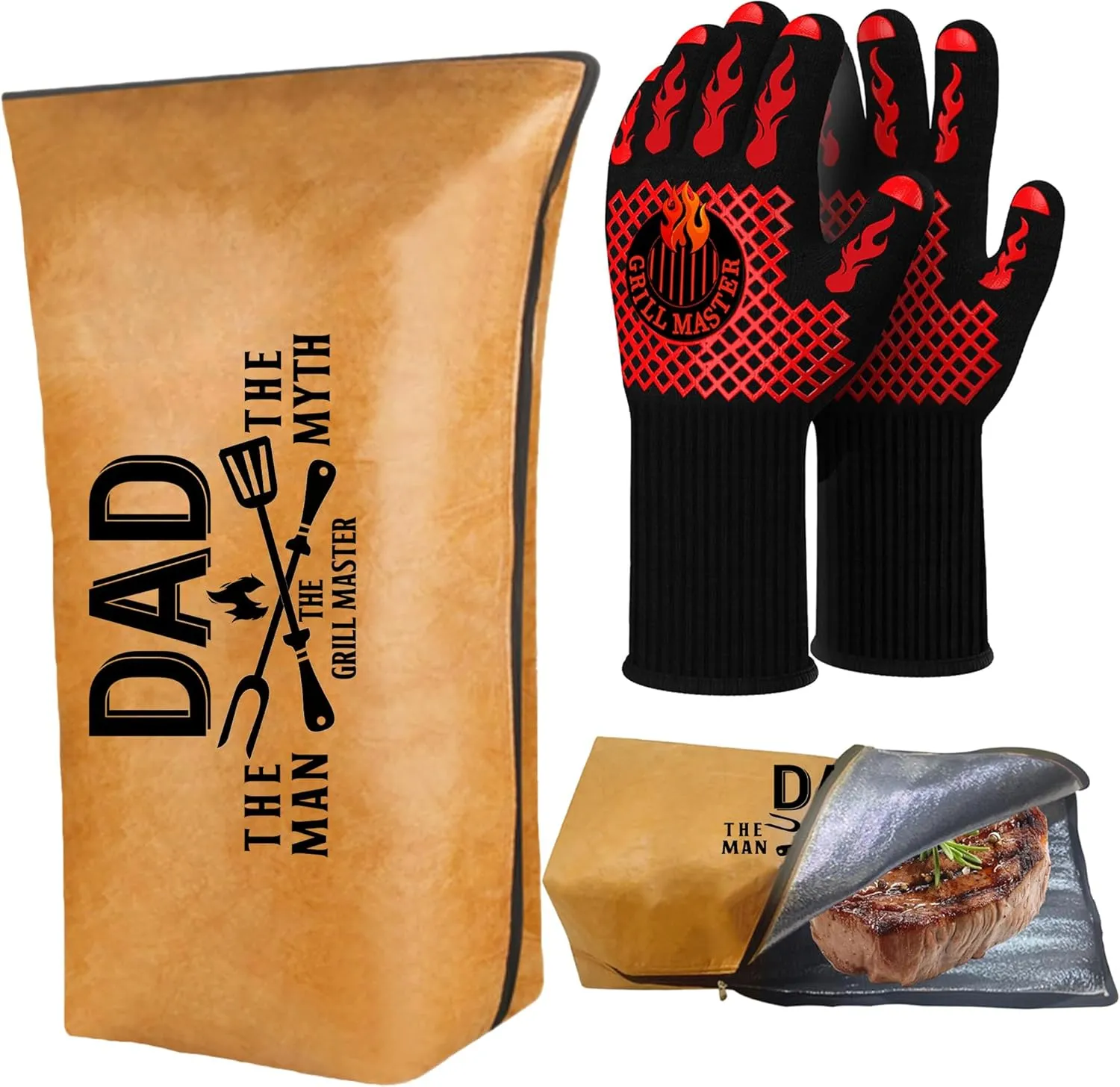 Fathers Day Dad Gifts, Gifts for Dad from Daughter BBQ Blanket with Grill Gloves, Meat Resting Bag for BBQ Smoking, Grilling Gloves Heat Resistant for Outdoor Grill Party on Birthday Christmas