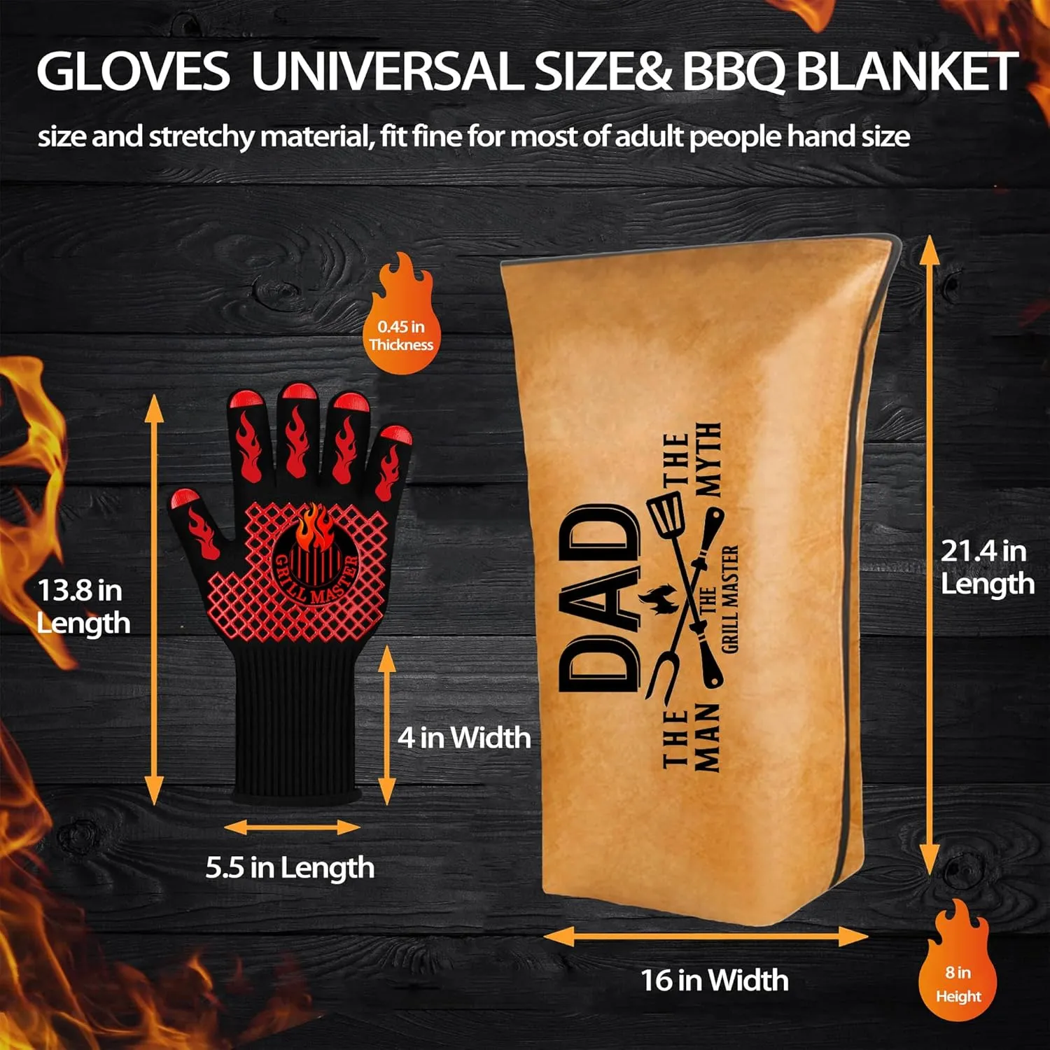 Fathers Day Dad Gifts, Gifts for Dad from Daughter BBQ Blanket with Grill Gloves, Meat Resting Bag for BBQ Smoking, Grilling Gloves Heat Resistant for Outdoor Grill Party on Birthday Christmas