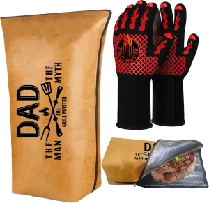 Fathers Day Dad Gifts, Gifts for Dad from Daughter BBQ Blanket with Grill Gloves, Meat Resting Bag for BBQ Smoking, Grilling Gloves Heat Resistant for Outdoor Grill Party on Birthday Christmas