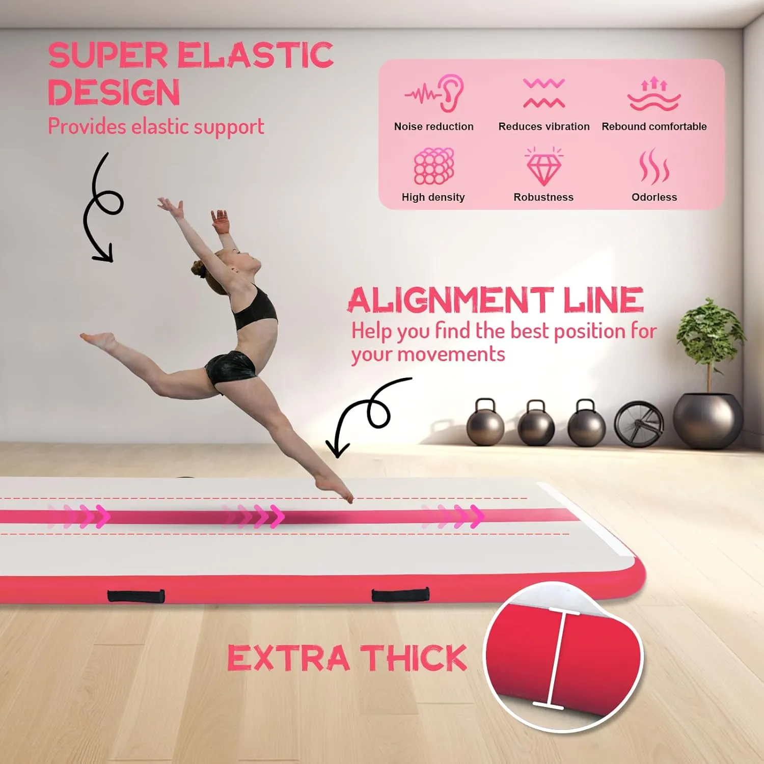 FEATH-R-LITE 10/13ft Inflatable Gymnastics Tumble Track Tumbling Mat 4in Thick Air Floor Tumble Track with Electric Pump for Cheer Leading/Gymnastics/Beach/Gym/Home