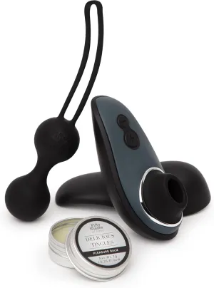 Fifty Shades of Grey Desire Blooms Couples Kit – Adult Sex Toy Kit with Clitoral Suction Vibrator, Kegel Balls & Pleasure Balm – Clit Stimulator with 6 Speeds - Rechargeable & Waterproof – 3pcs