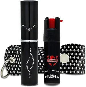 FIGHTSENSE Women Self Defense Kit Pepper Spray and Self Defense Lipstick Flashlight, Rechargeable Battery, Keychain Leather Pouch