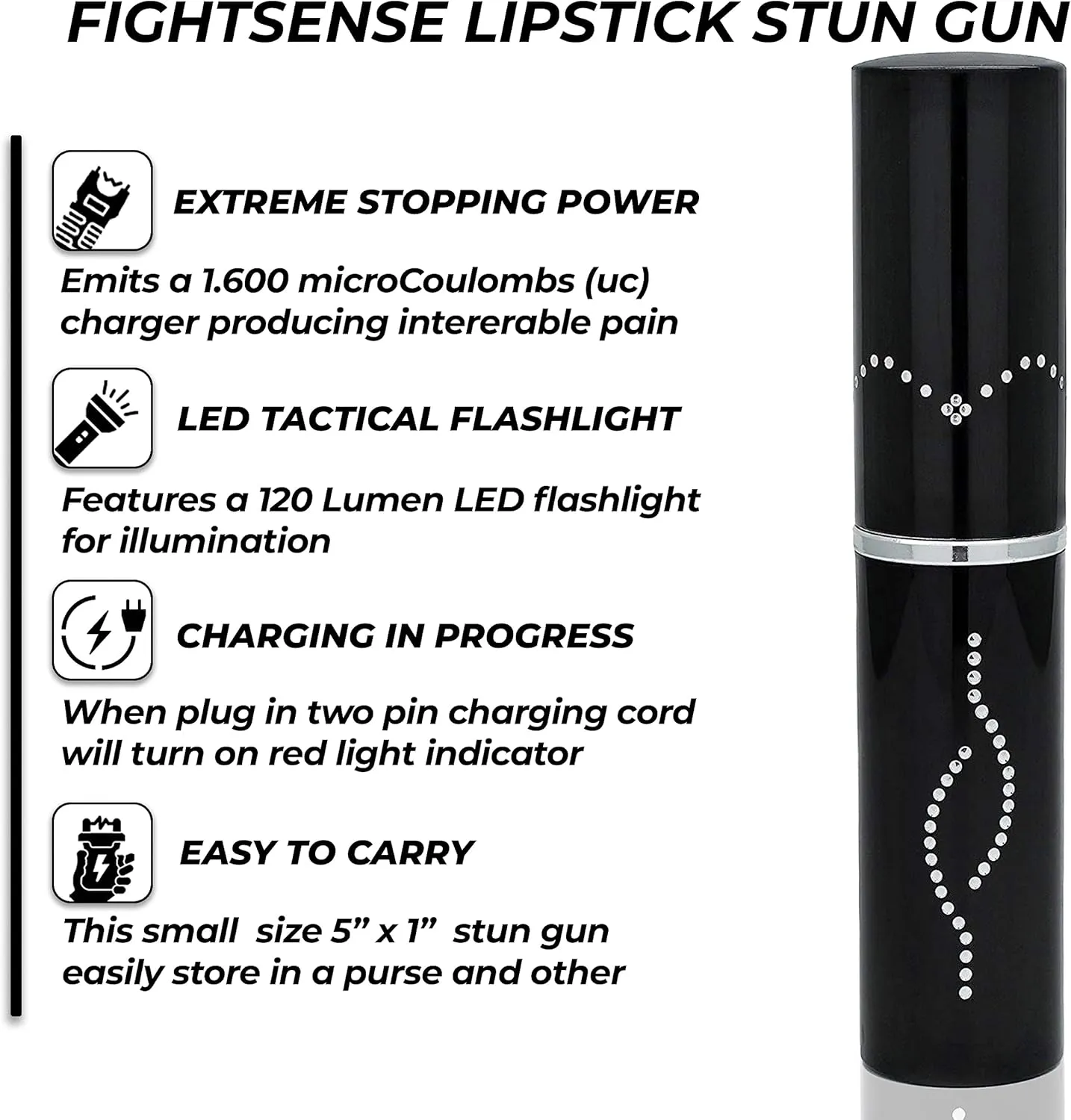 FIGHTSENSE Women Self Defense Kit Pepper Spray and Self Defense Lipstick Flashlight, Rechargeable Battery, Keychain Leather Pouch