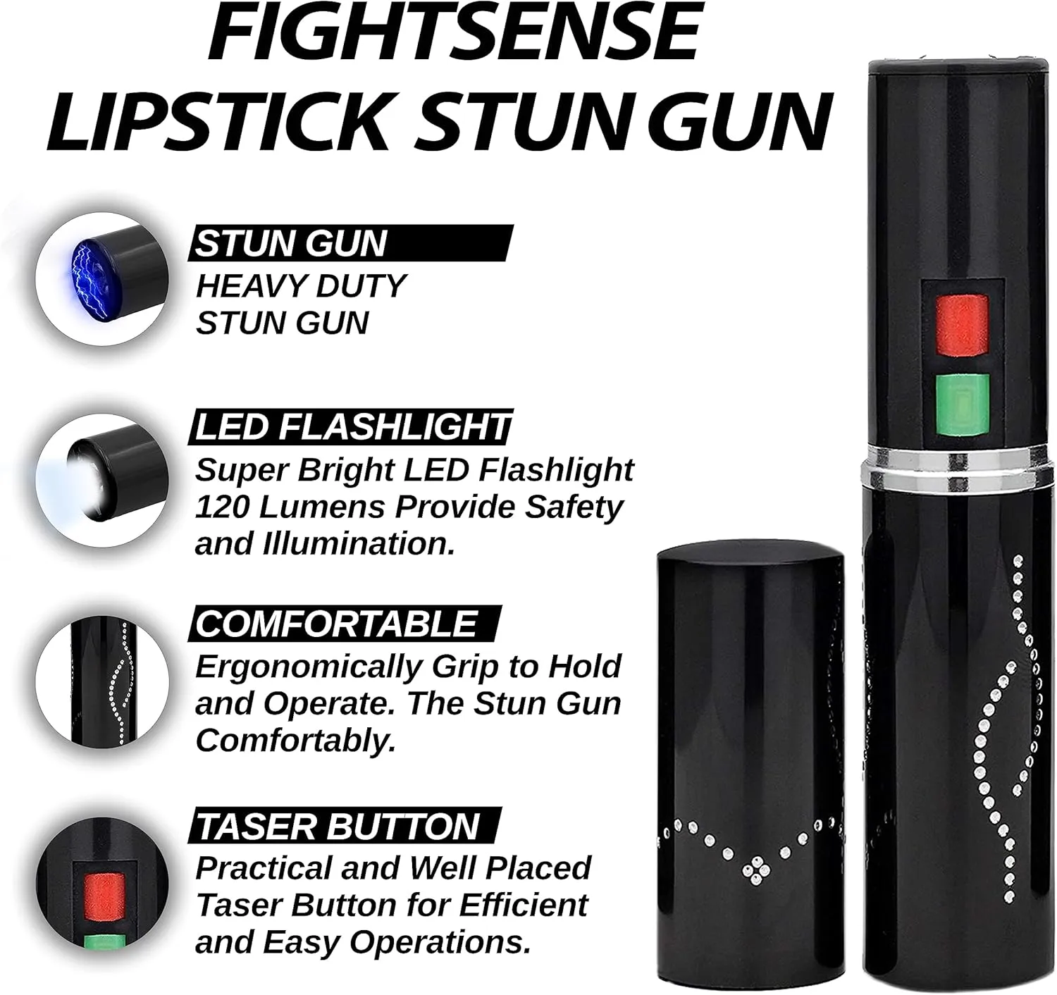 FIGHTSENSE Women Self Defense Kit Pepper Spray and Self Defense Lipstick Flashlight, Rechargeable Battery, Keychain Leather Pouch