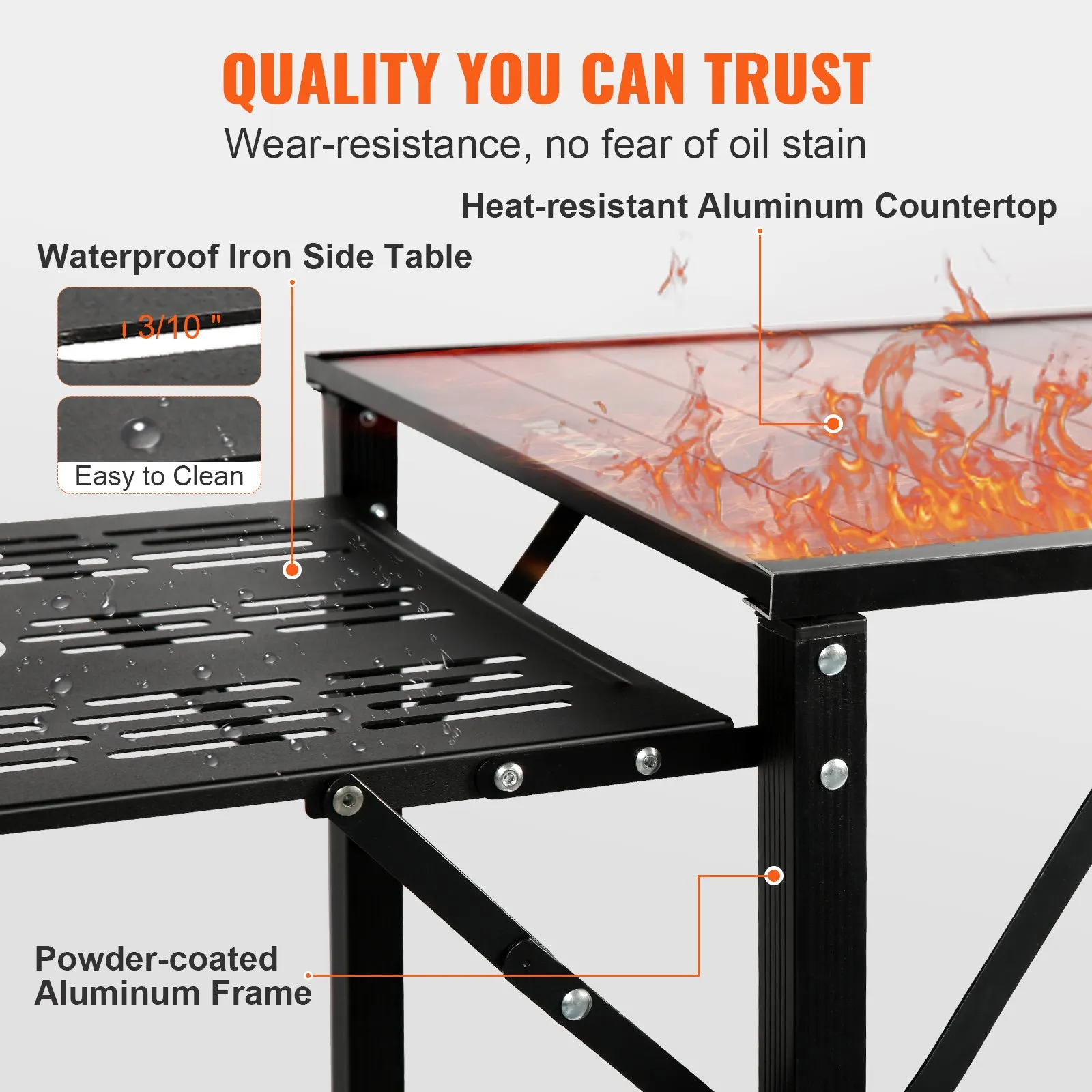 (FINAL PRICES ARE LOWER ON OUR SITE!) VEVOR Camping Kitchen Table, One-piece Folding Portable Cook Station with A Carrying Bag, Long Aluminum Camping Table 3 Side Tables, 2 Shelves & A Detachable Sink for Outdoor Picnics, BBQs, Camping
