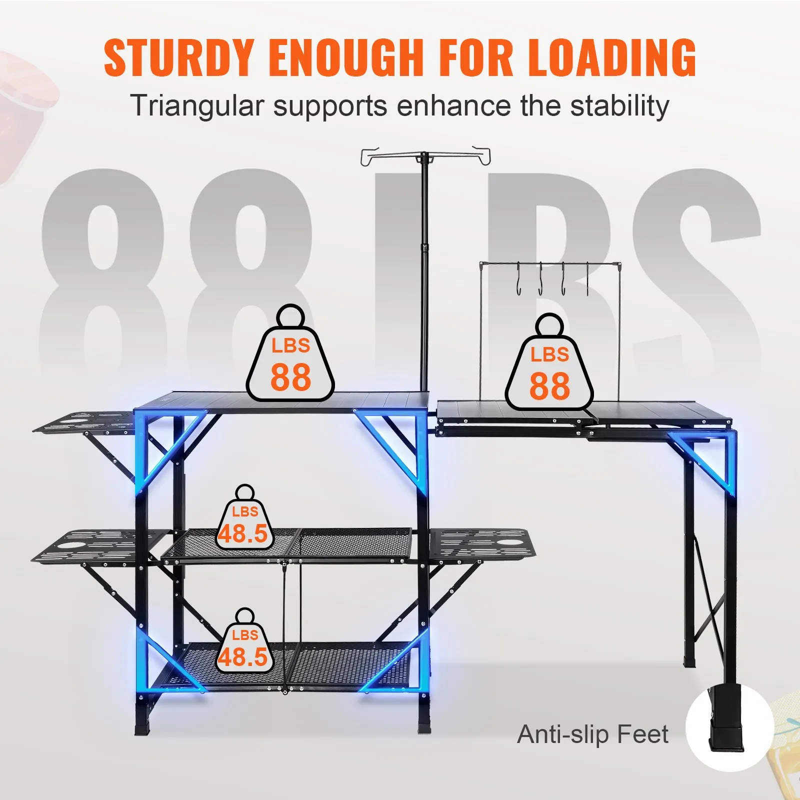 (FINAL PRICES ARE LOWER ON OUR SITE!) VEVOR Camping Kitchen Table, One-piece Folding Portable Cook Station with A Carrying Bag, Long Aluminum Camping Table 3 Side Tables, 2 Shelves & A Detachable Sink for Outdoor Picnics, BBQs, Camping
