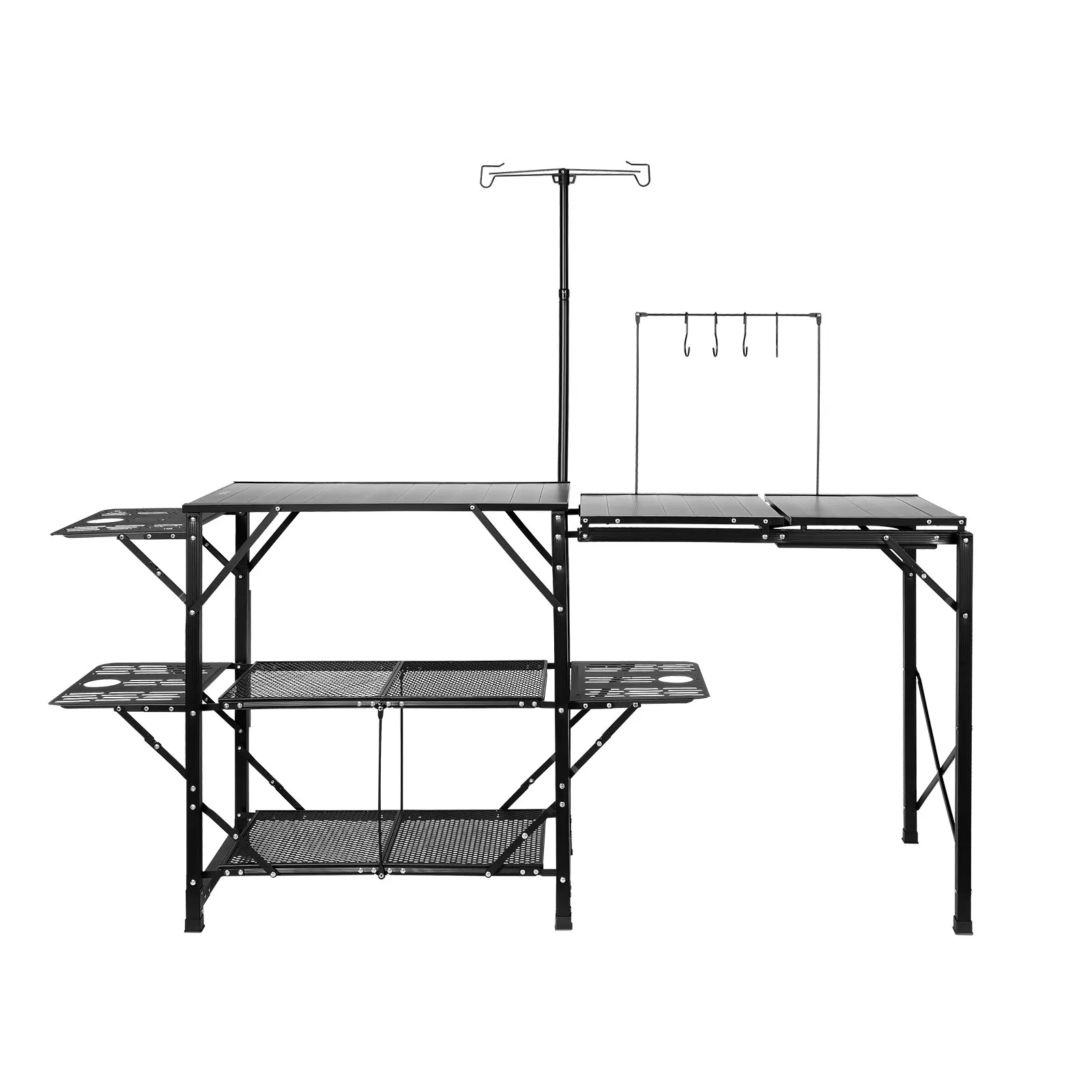 (FINAL PRICES ARE LOWER ON OUR SITE!) VEVOR Camping Kitchen Table, One-piece Folding Portable Cook Station with A Carrying Bag, Long Aluminum Camping Table 3 Side Tables, 2 Shelves & A Detachable Sink for Outdoor Picnics, BBQs, Camping