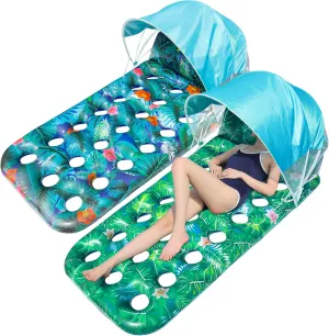 FindUWill Pool Floats with Canopy Adults - 2 Pack Large Pool Lounger Float with Headrest, Shade, Inflatable Pool Float Raft for Sunbathing Water Lounge Floaties Pool Parties