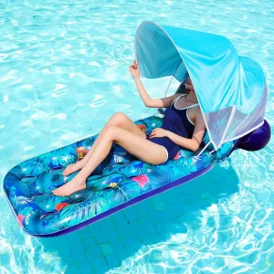 FindUWill Pool Floats with Canopy Adults - Extra Large Pool Lounger Float with Backrest, Shade, Heavy Duty Inflatable Pool Float Raft for Sunbathing Water Lounge Floaties Pool Parties
