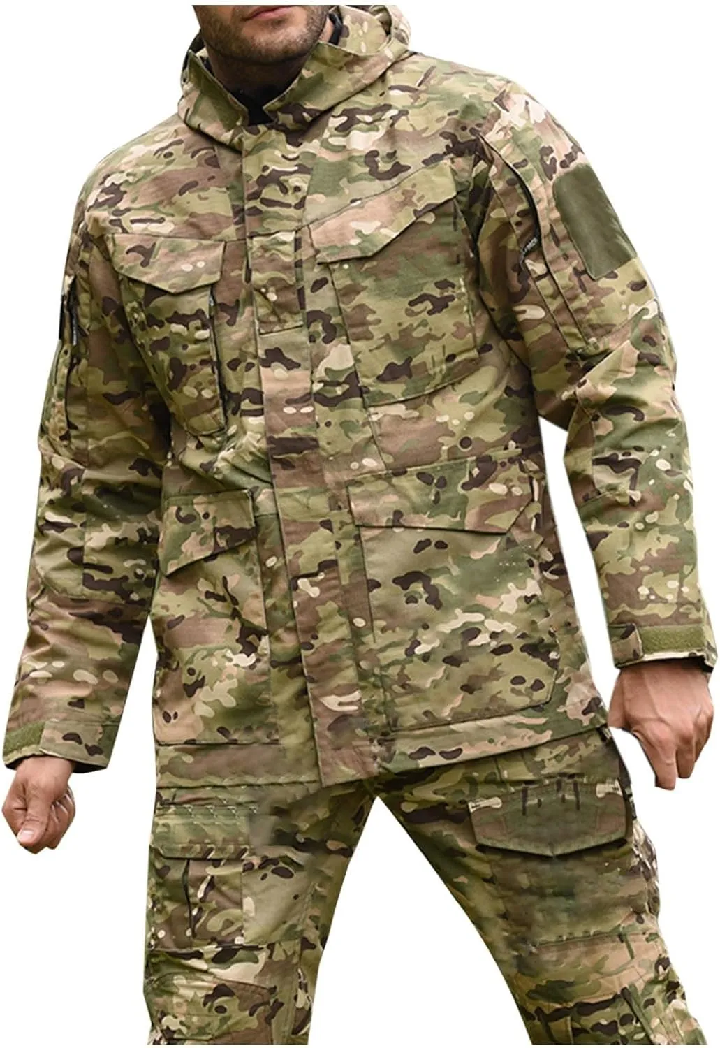 Finelylove Mens Military Tactical Jacket Waterproof Rain Jacket Warm Winter Raincoat Mountain Windbreaker with 6 Pockets