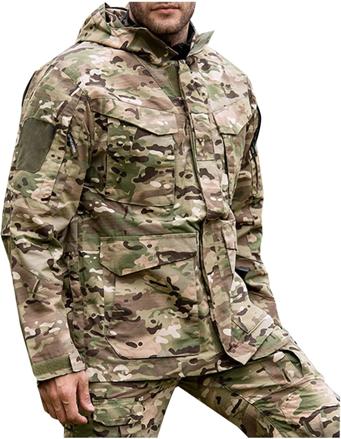 Finelylove Mens Military Tactical Jacket Waterproof Rain Jacket Warm Winter Raincoat Mountain Windbreaker with 6 Pockets