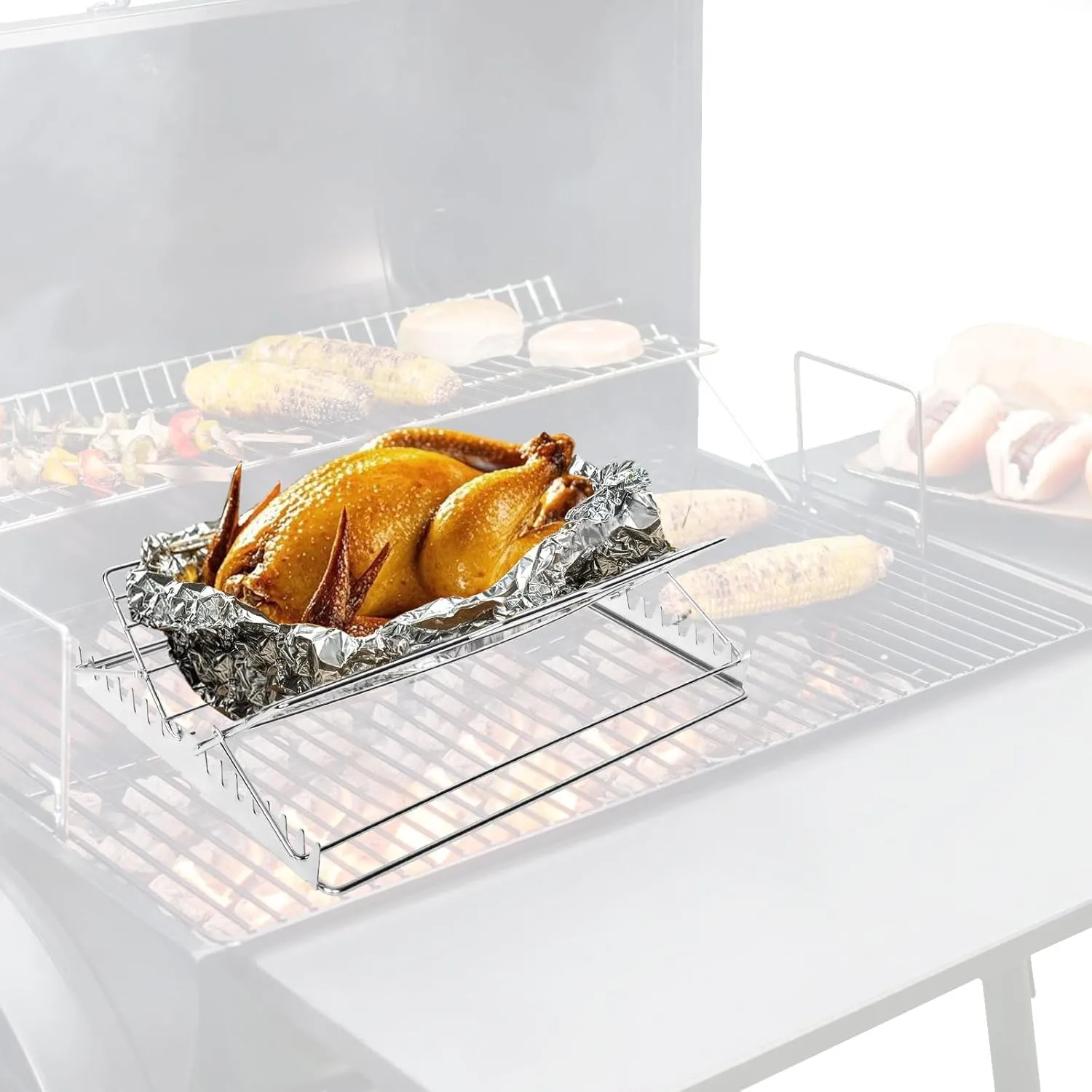 FIRELOOP V Adjustable Turkey Roasting Rack,Turkey Poultry Roast Rack for Big Green Grill Egg,Kamado,Weber Grill Accessory Stainless Steel Chicken Roasting Rack,Grilled Chicken Leg Wing Meat Rack
