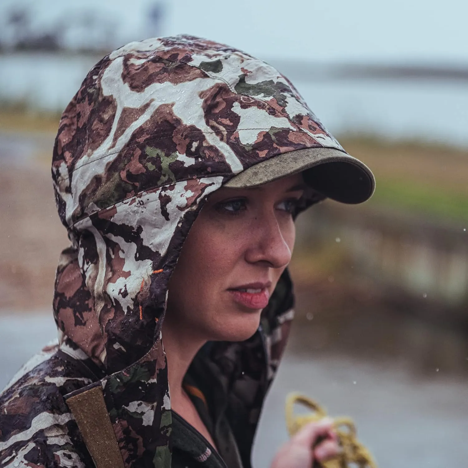 First Lite Women's Cascade Stormlight Jacket - Waterproof Ultralight Camo Hunting Rain Shell