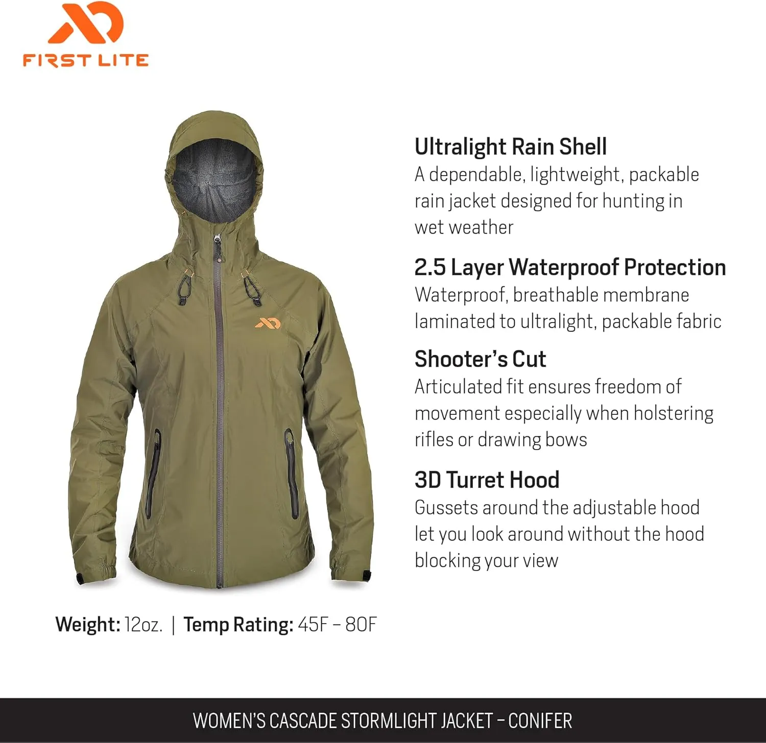 First Lite Women's Cascade Stormlight Jacket - Waterproof Ultralight Camo Hunting Rain Shell