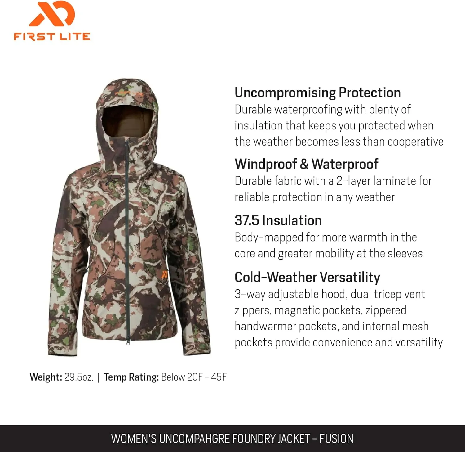 First Lite Women's Uncompahgre Foundry Jacket - Waterproof Insulated Camo Hunting Coat