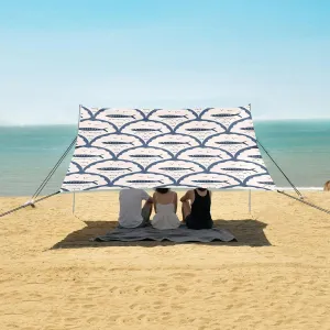 Fish Scallop Seamless Pattern Beach Canopy Tent Anti-UV & Wind Resistant, Trendy Camping Sun Shelter Easy Setup Portable,Outdoor Shade Tents with Sandbags,Sand Shovels,Ground Pegs & Stability P