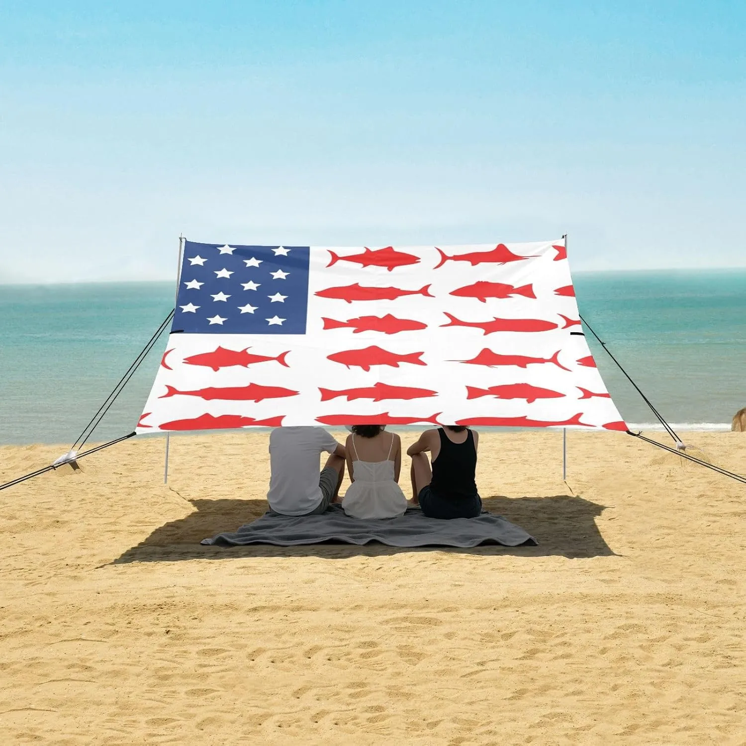 Fishing American Patriotic Beach Camping Tent Sun Shelter for Whole Family, Beach Shade Canopy with UPF50  UV Protection,Easy Set Up and Carry,Outdoor Shade for Trips, Fishing, Backyard Fun Pic