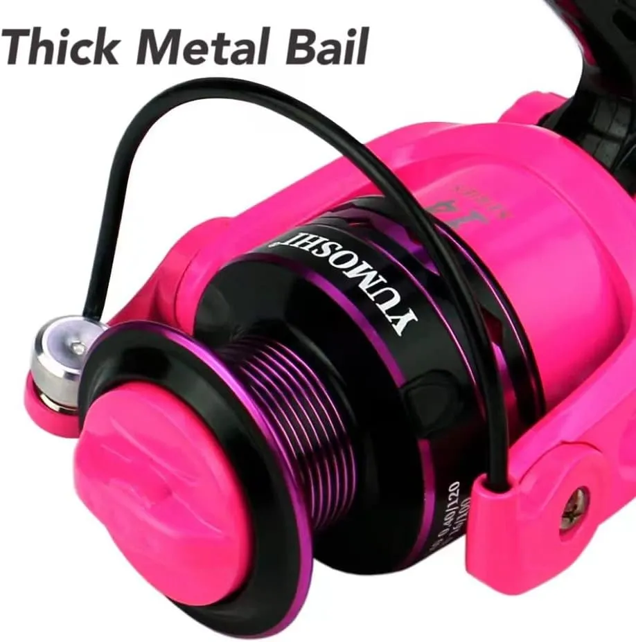 Fishing Spinning Reel Gear Ratio 5.2:1 Lightweight Left/Right Hand Interchangeable Ultra Smooth Powerful 2000, 3000, 4000, 5000, 6000, 7000 Series Pink