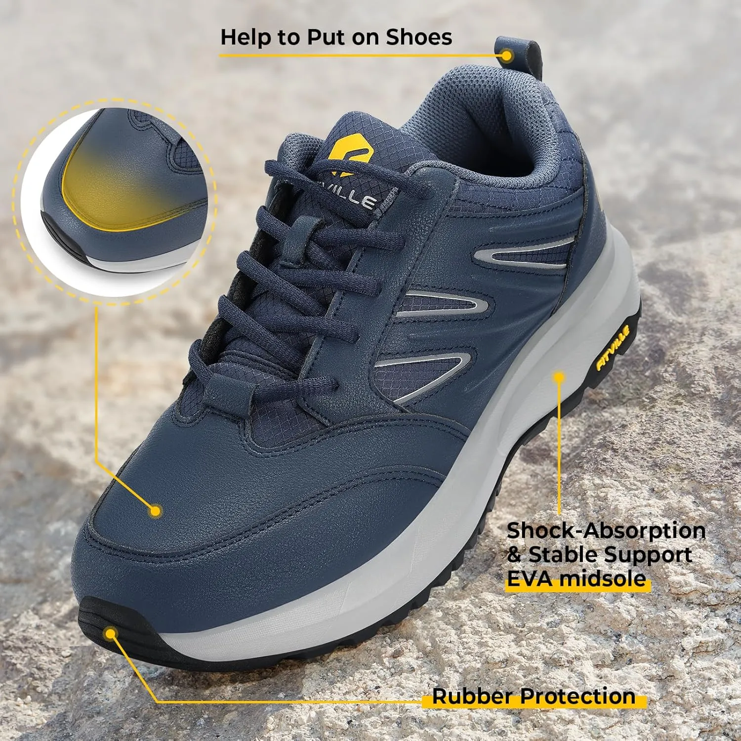 FitVille Mens Wide Hiking Shoes Water Repellent Outdoor Work Shoes Trekking Trails Sneakers with Arch Support - Sturdy Core