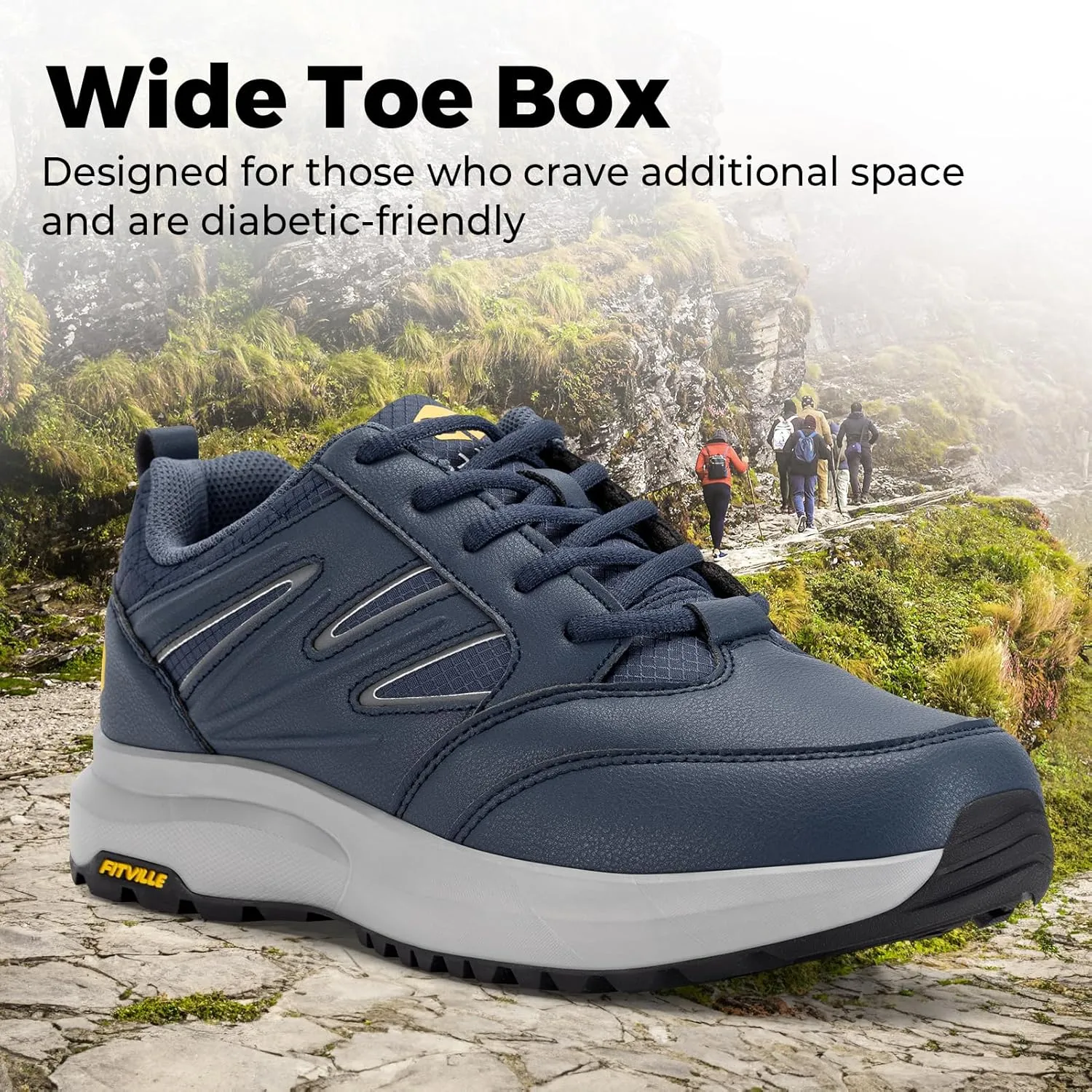 FitVille Mens Wide Hiking Shoes Water Repellent Outdoor Work Shoes Trekking Trails Sneakers with Arch Support - Sturdy Core