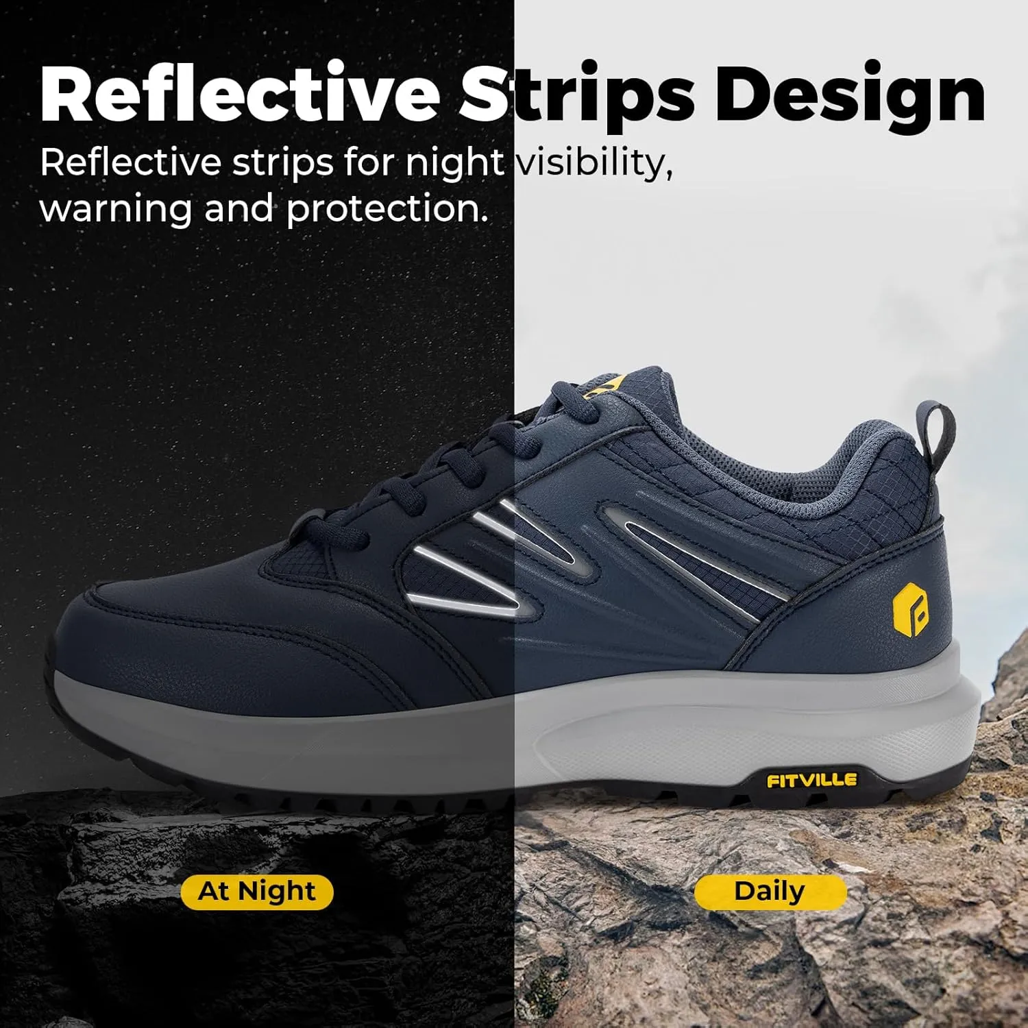 FitVille Mens Wide Hiking Shoes Water Repellent Outdoor Work Shoes Trekking Trails Sneakers with Arch Support - Sturdy Core