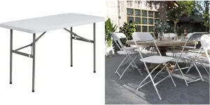Flash Furniture Elon 4-Foot Granite White Plastic Folding Table & Hercules Series Plastic Folding Chairs for Parties and Weddings, Stackable Commercia