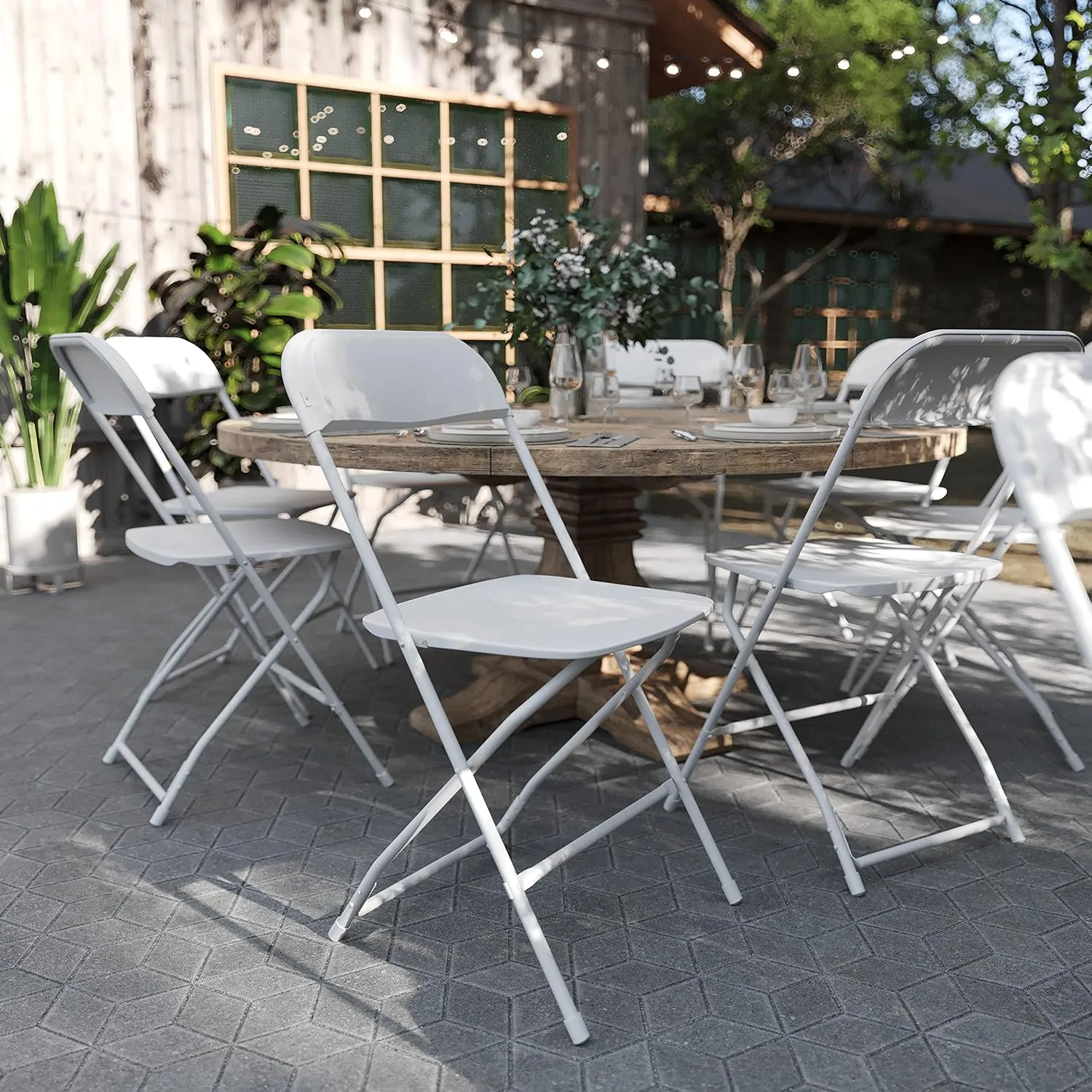 Flash Furniture Elon 4-Foot Granite White Plastic Folding Table & Hercules Series Plastic Folding Chairs for Parties and Weddings, Stackable Commercia