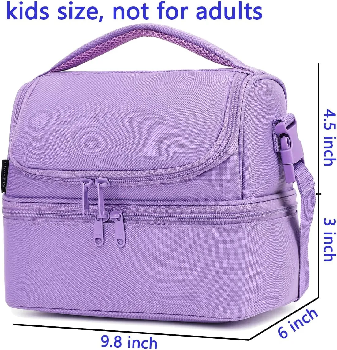 FlowFly Double Decker Cooler Insulated Lunch Bag Large Tote for Boys, Girls, Men, Women, with Adjustable Strap,Purple