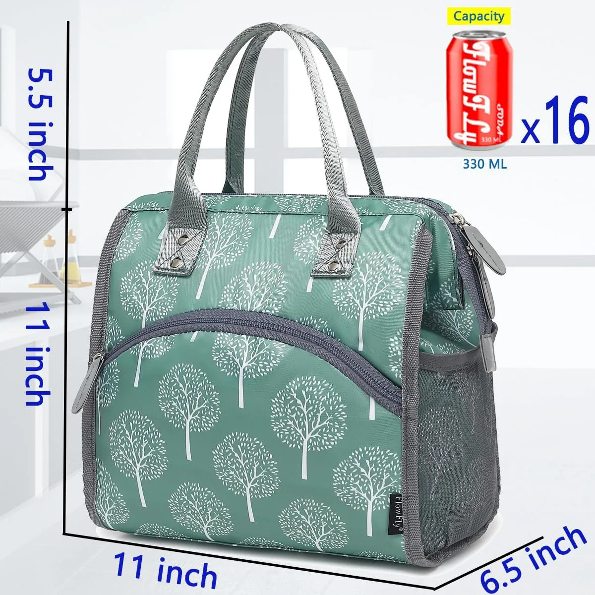 FlowFly Insulated Lunch Bag for Women, Men, Large and Reusable, Handle, Work and Travel Tote and Meal Prep Organizer, Dandelion