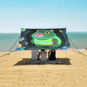 Fluorescent Painting Capybara Beach Camping Tent Sun Shelter for Whole Family, Beach Shade Canopy with UPF50  UV Protection,Easy Set Up and Carry,Outdoor Shade for Trips, Fishing, Backyard Fun