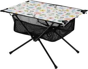 Fold Picnic Table Cute Hand Painted Wildflowers Collapsible Camper Tables with Storage Bag for Outdoor Beach Grill BBQ Travel