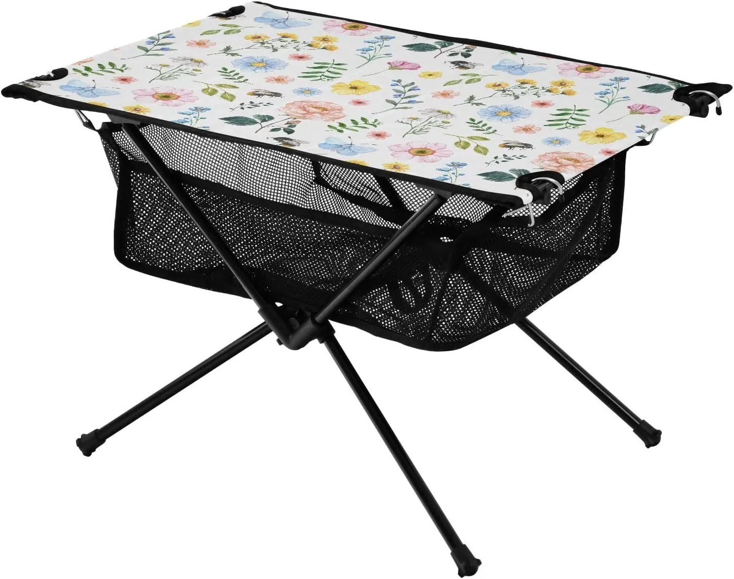 Fold Picnic Table Cute Hand Painted Wildflowers Collapsible Camper Tables with Storage Bag for Outdoor Beach Grill BBQ Travel