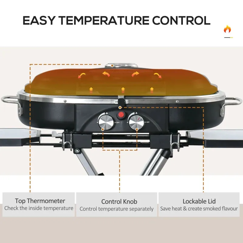 Foldable 2-Burner Gas BBQ Grill with Side Shelves