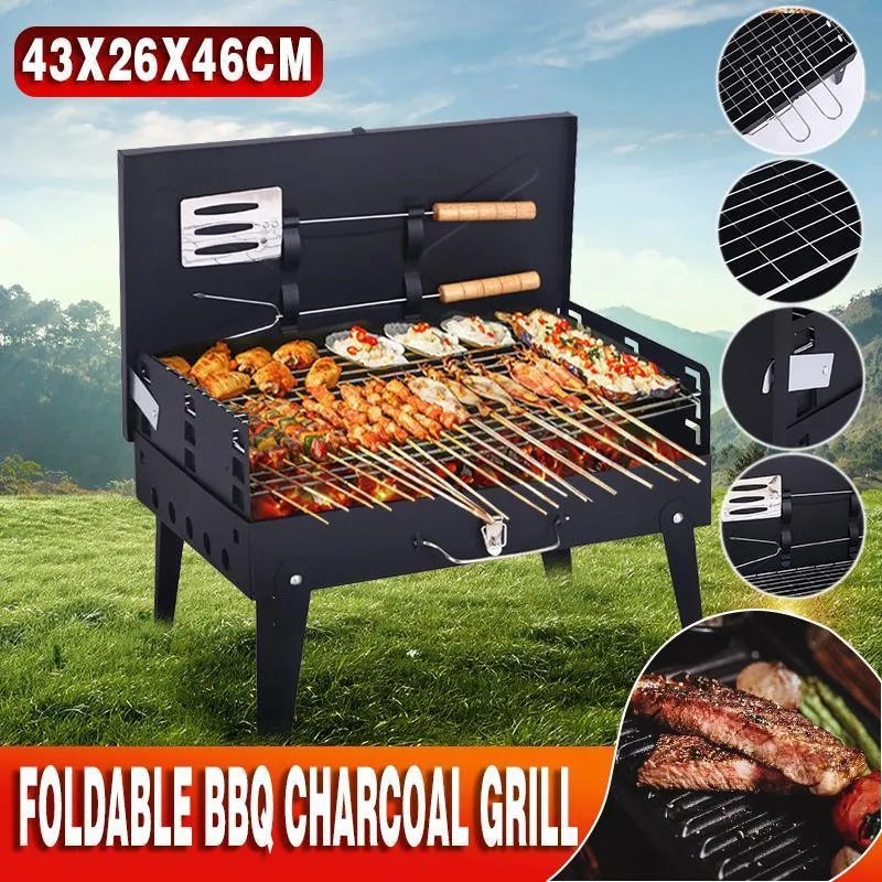 Foldable BBQ Charcoal Grill Portable Outdoor Hibachi Camping Barbecue Large Set