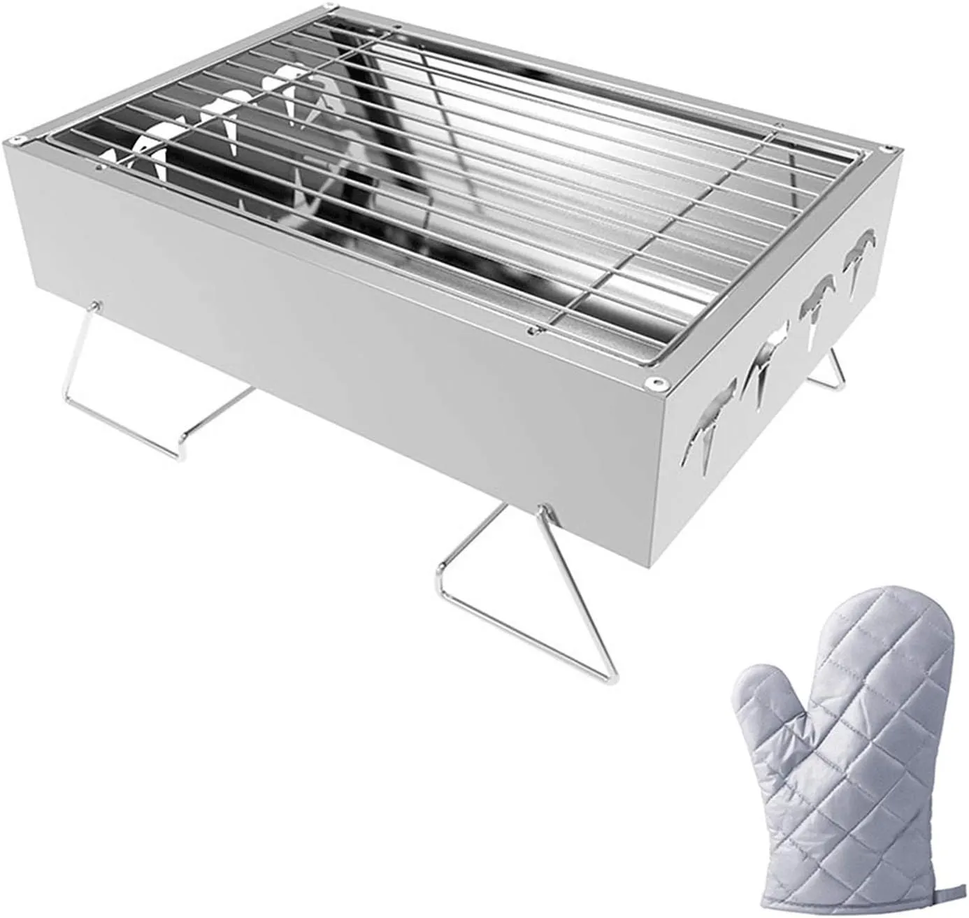 Foldable BBQ Grills Patio Barbecue Charcoal Grill Stove Stainless Steel Outdoor Camping Picnic Barbecue BBQ Accessories Tools
