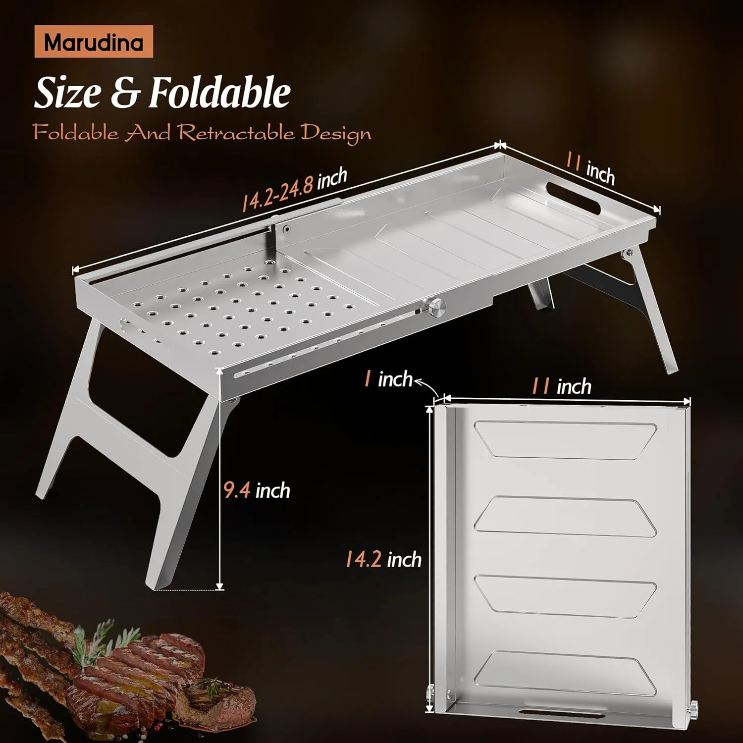 Foldable Campfire Grill Stainless Steel for BBQ,24.8"*11",Portable and Easy to Store,Grill and Griddle Combo for Versatile Campfire Cooking