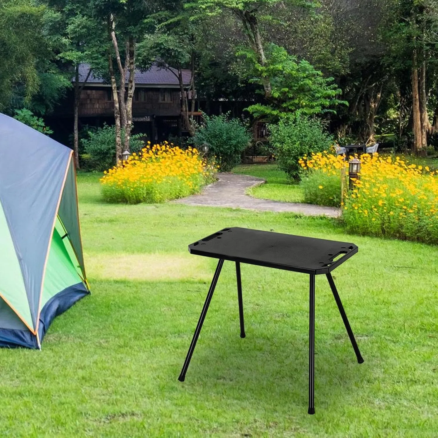 Foldable Camping Table Compact Stand Multipurpose Portable Picnic Cooking Desk with Carry Bag for BBQ Outdoor Cooking Fishing, Without Light Holder