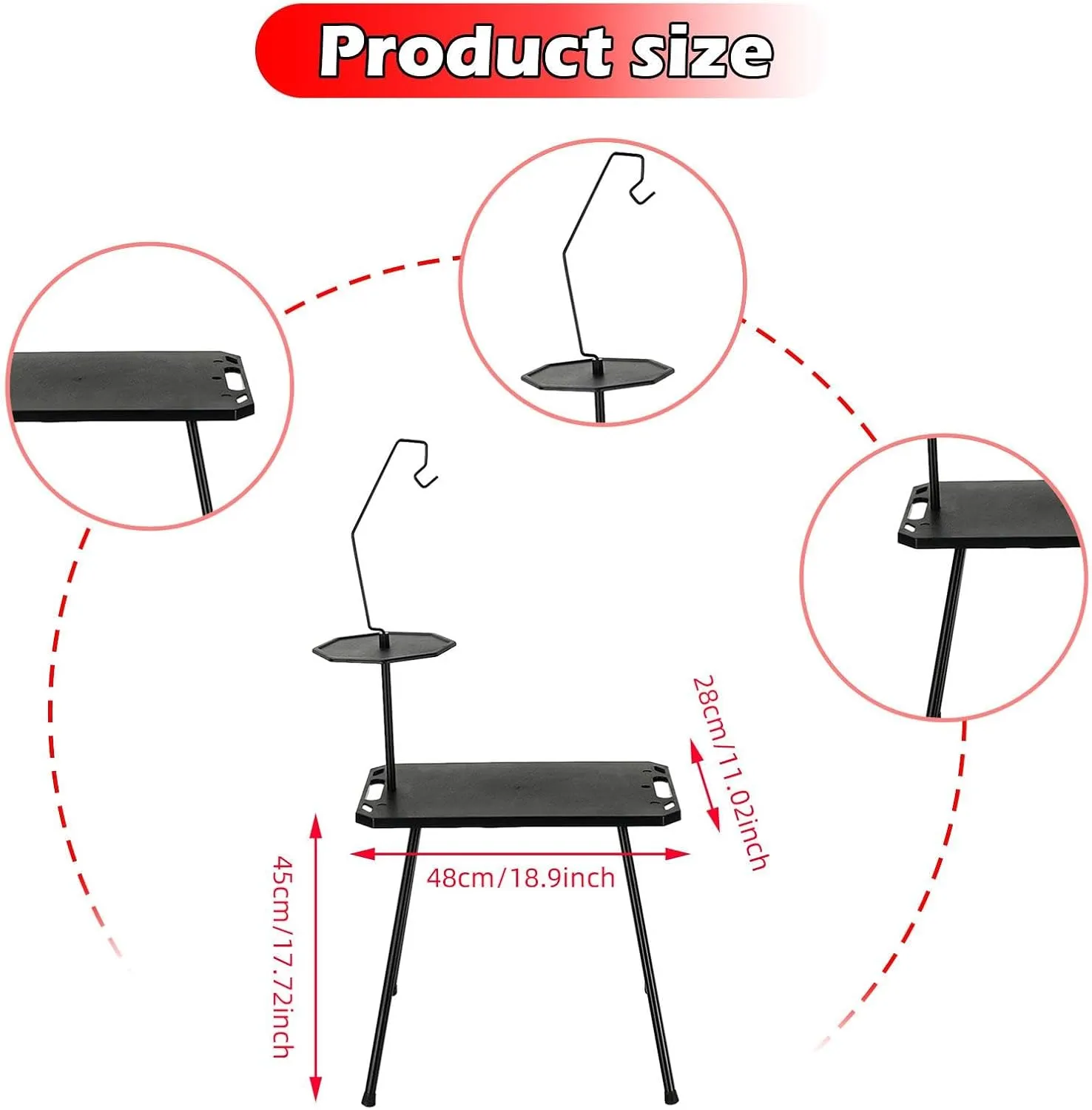 Foldable Camping Table Picnic Cooking Desk Versatile Practical with Carry Bag Camp Table for BBQ Patio Beach Mountaineering, with Light Holder