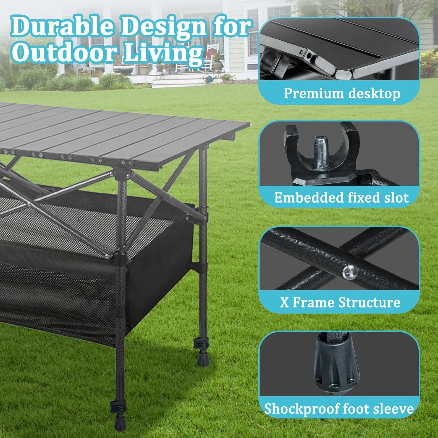 Foldable Camping Table, Portable Aluminum Folding Camp Table That Fold Up Lightweight, Grill Beach Table for Outdoor, Backyard, BBQ, Party, Patio, Picnic