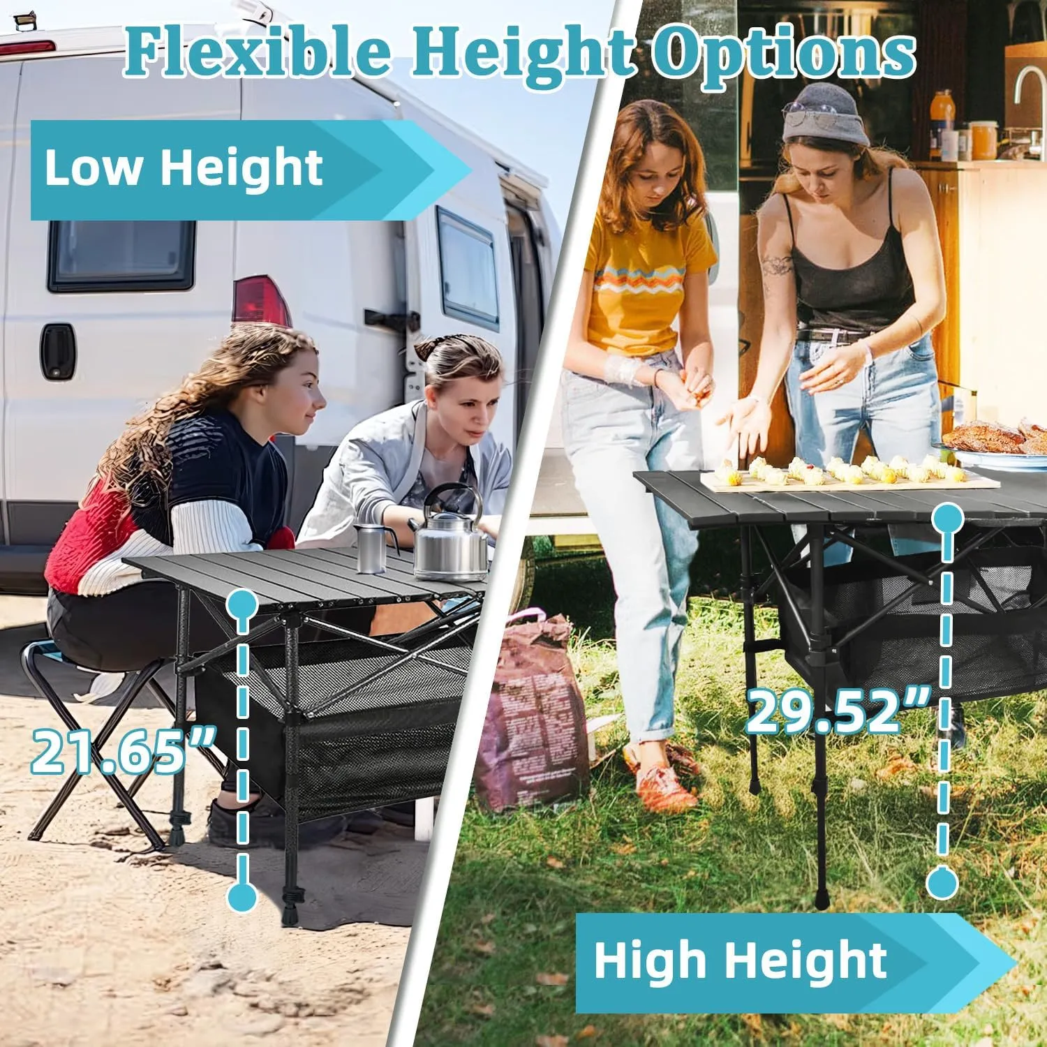 Foldable Camping Table, Portable Aluminum Folding Camp Table That Fold Up Lightweight, Grill Beach Table for Outdoor, Backyard, BBQ, Party, Patio, Picnic