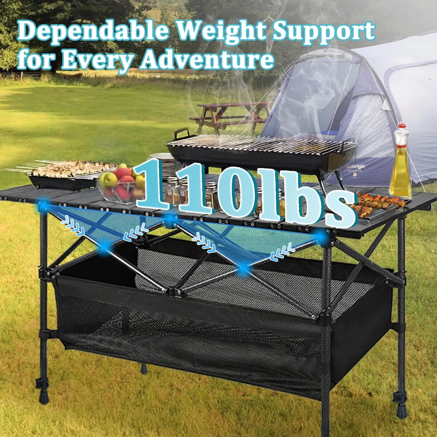 Foldable Camping Table, Portable Aluminum Folding Camp Table That Fold Up Lightweight, Grill Beach Table for Outdoor, Backyard, BBQ, Party, Patio, Picnic