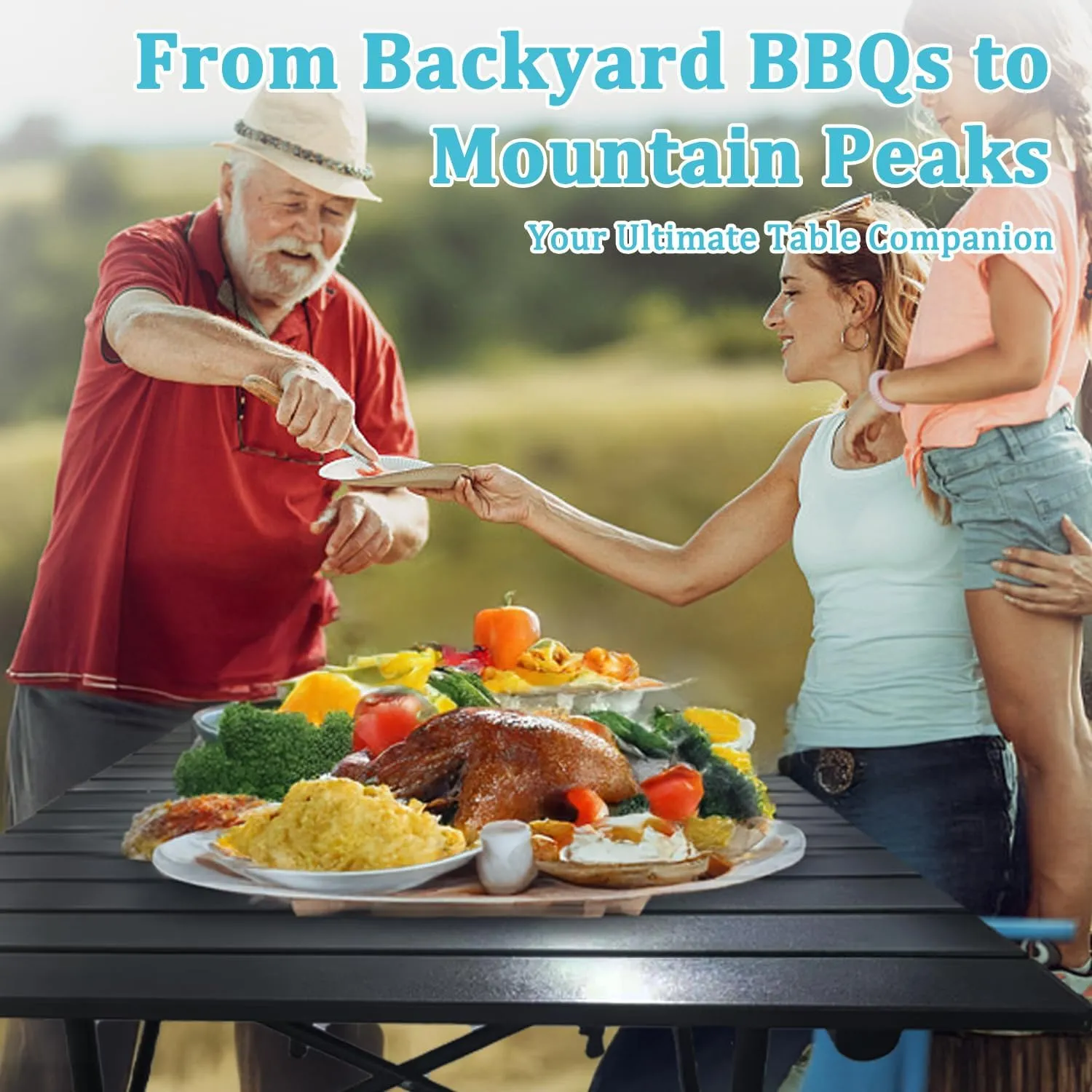 Foldable Camping Table, Portable Aluminum Folding Camp Table That Fold Up Lightweight, Grill Beach Table for Outdoor, Backyard, BBQ, Party, Patio, Picnic